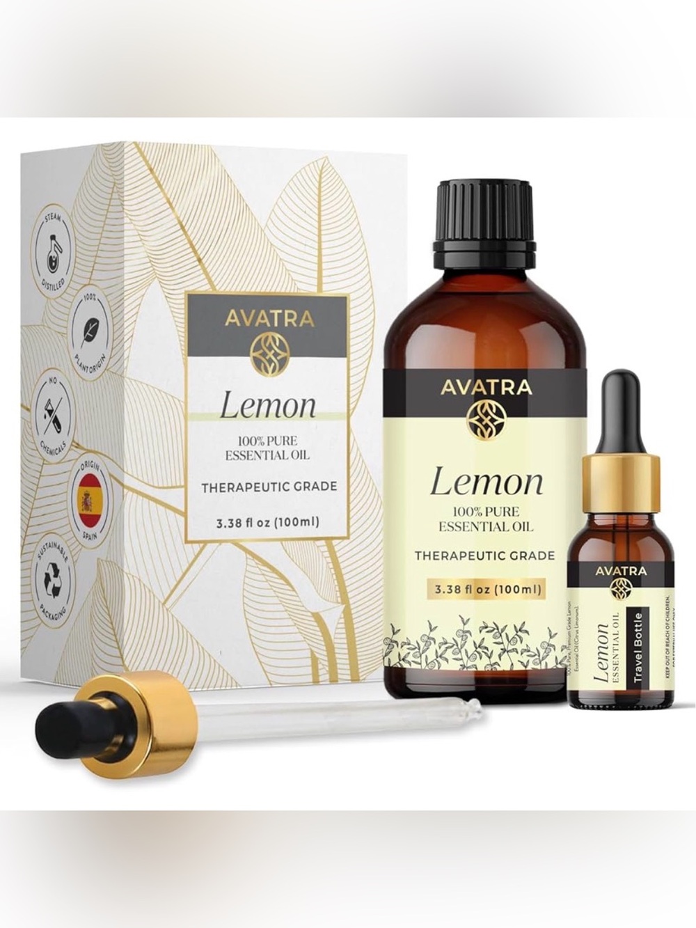Avatra LEMON 100% Pure Essential Oil for Diffuser & Aromatherapy, 3.38 oz Sealed
